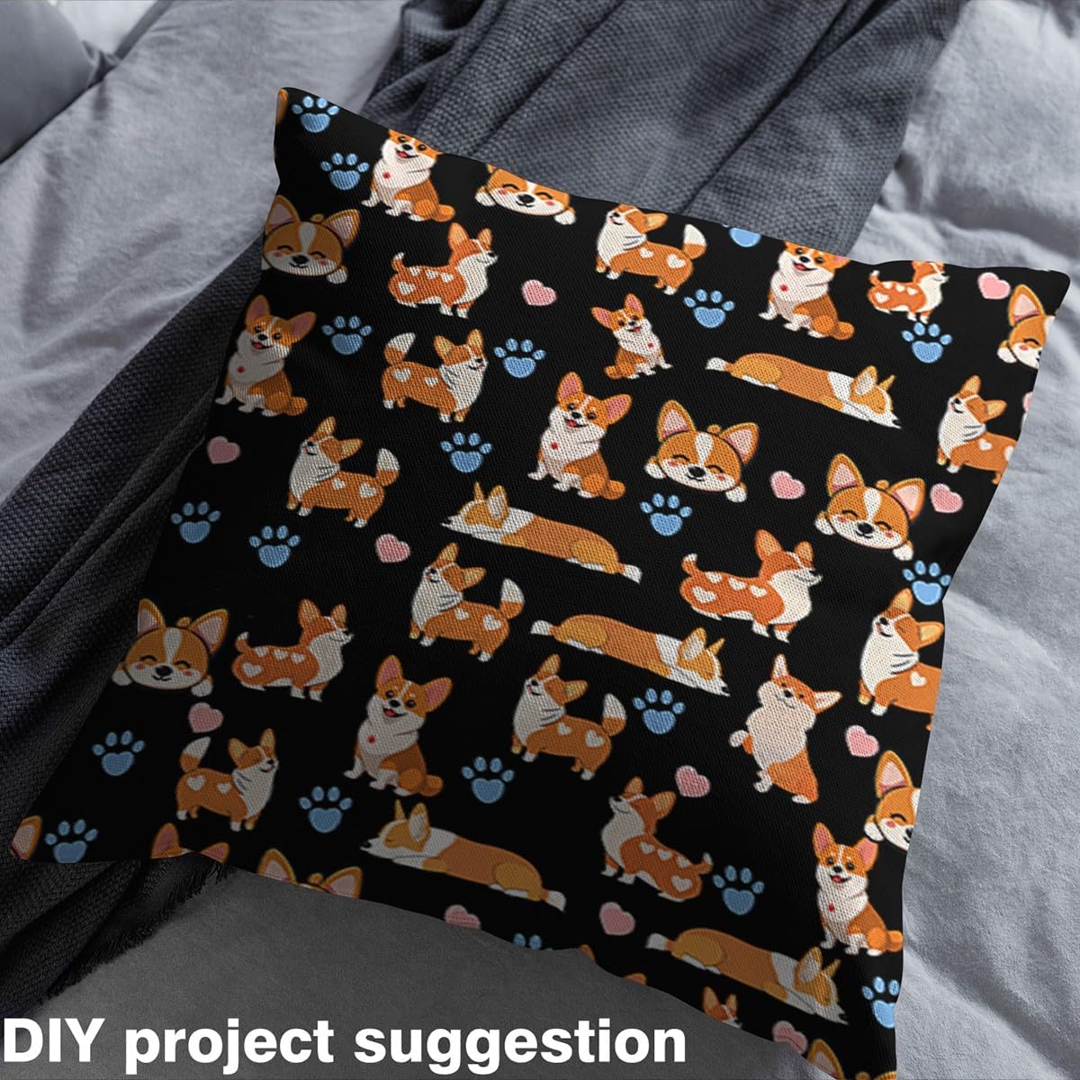 Corgi Dog Upholstery Fabric by The Yard,Cute Puppy Dog Decorative Fabric for Upholstery and Home DIY Projects,Kawaii Pet Waterproof Outdoor Fabric, 3 Yards, Orange Black