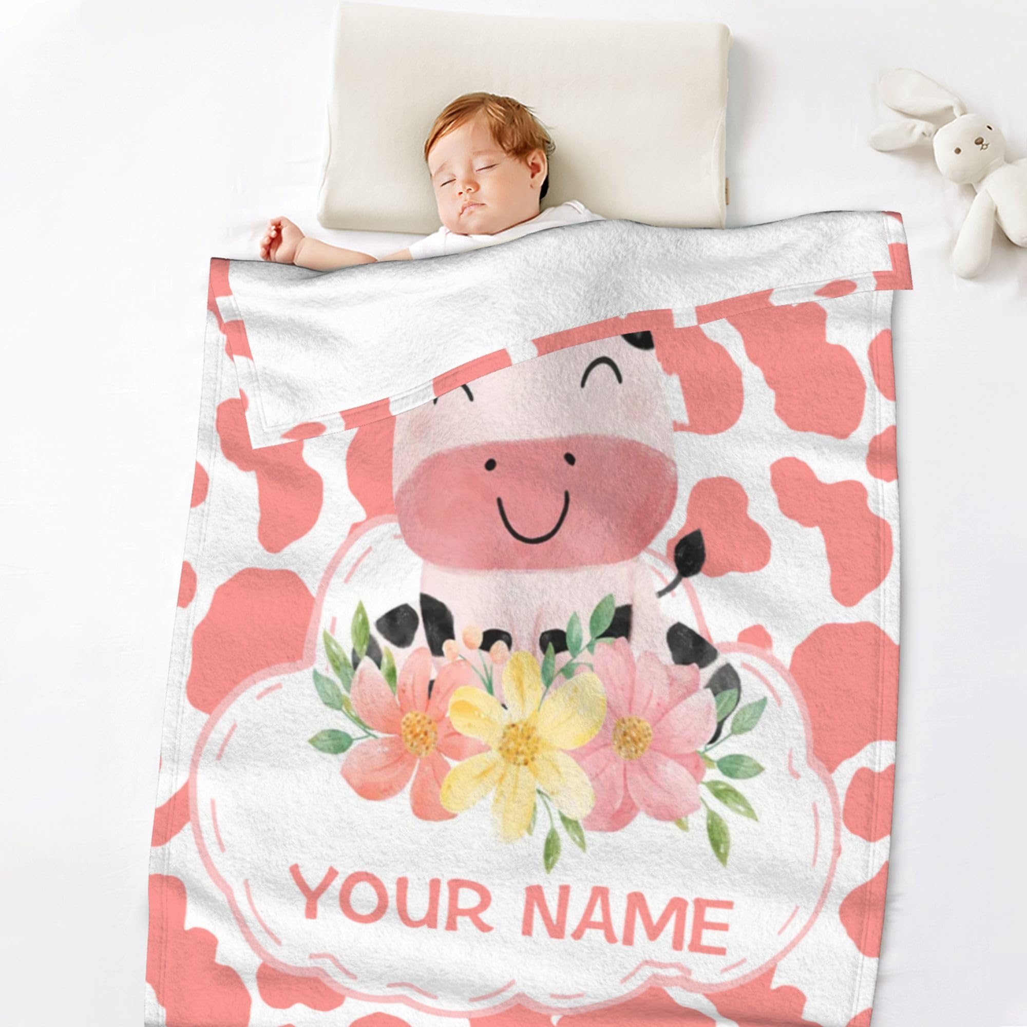 BLYIUKR Personalized Cow Print Blanket for Baby Kids with Name, Custom Cow Print Stuff Bedding Decor Sofa Cow Throw Blankets for Girls Boys Daughter Christmas Birthday Gifts