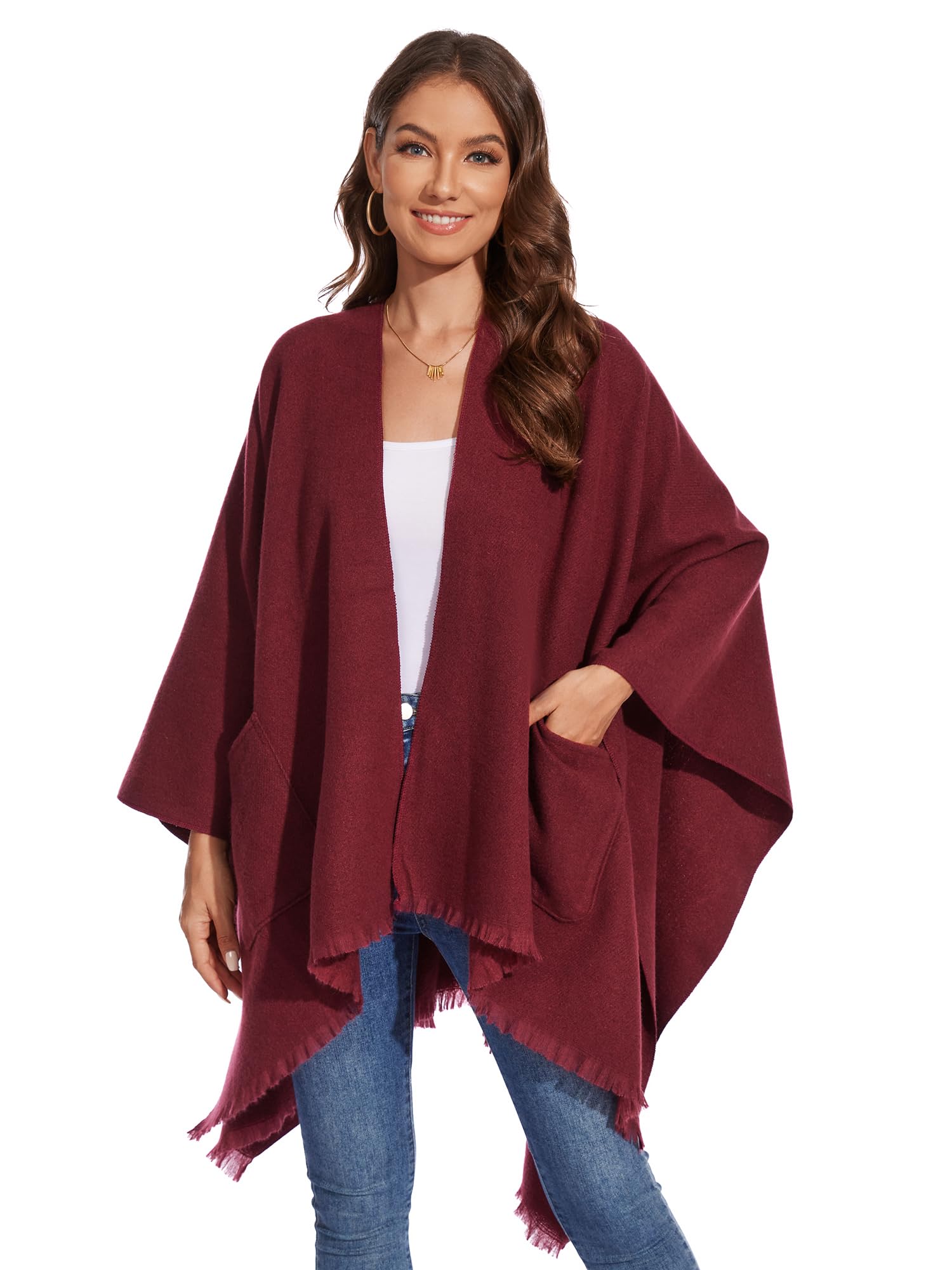 colornival Elegante Mantella da Donna con Fronte Aperto Poncho Morbido, Adatto per Primavera, Autunno e Inverno