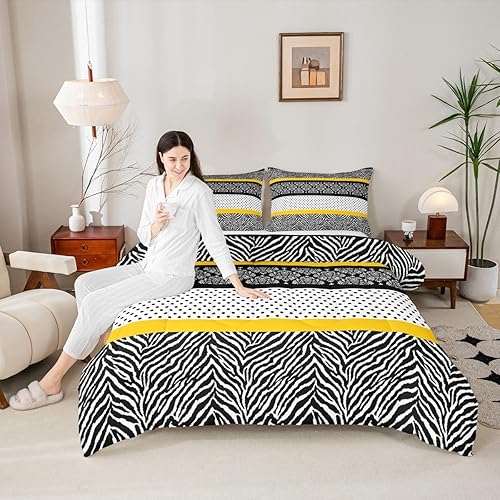 Miniatura 64 de Castle Fairy Juego de ropa de cama con estampado de cebra, tamaño matrimonial, juego de edredón de animales de África y vida silvestre, juego