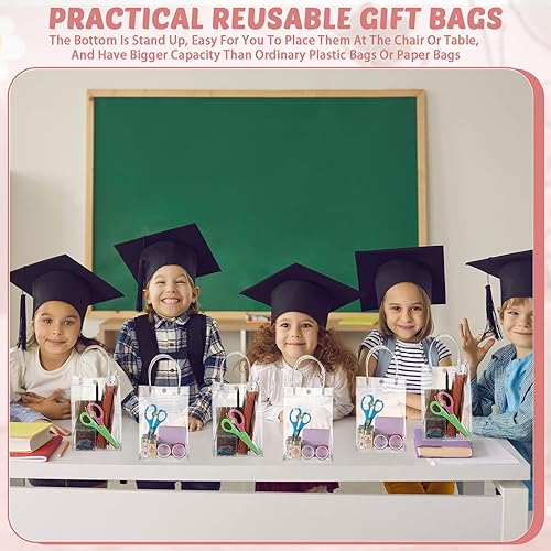 Miniatura 5 de LEIFIDE 50 bolsas de regalo transparentes con asas, bolsas de regalo de plástico PVC transparentes, reutilizables, bolsas de dulces para bodas,