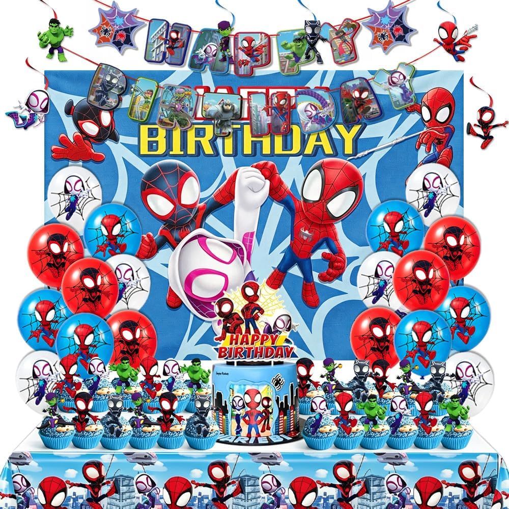 52pcs Spider Party Decorations Supplies, Cartoon Theme Birthday Decorations Pack for Fans (sp1)