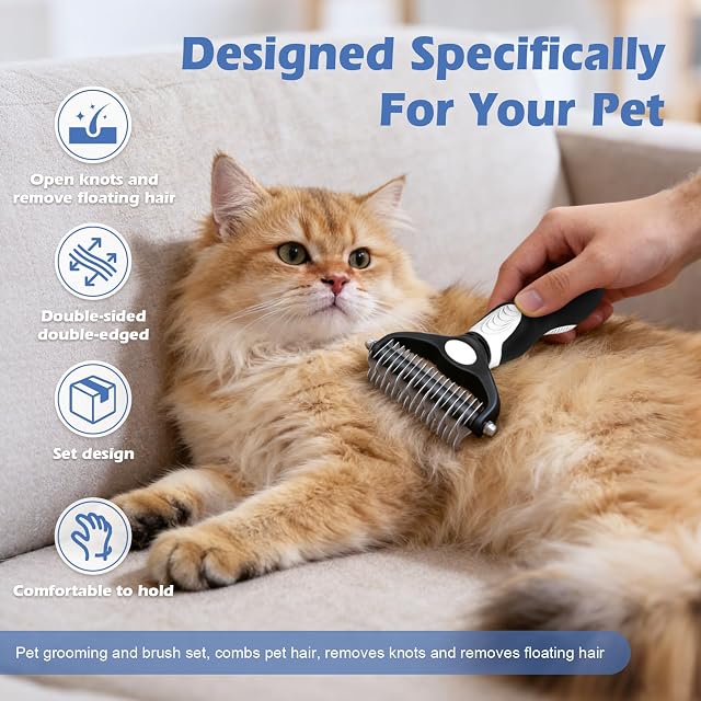 Foto 3 de 7 de Cepillo para Gatos y Perros: Cepillo para Pelo largo y Corto - Elimina pelo Muerto Subpelo y Nudos