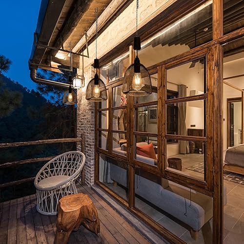 Miniatura 7 de Lámpara colgante con pilas, lámpara de decoración retro, lámpara de malla de metal negro, luces Edison con temporizador de 6 horas, lámpara colgante