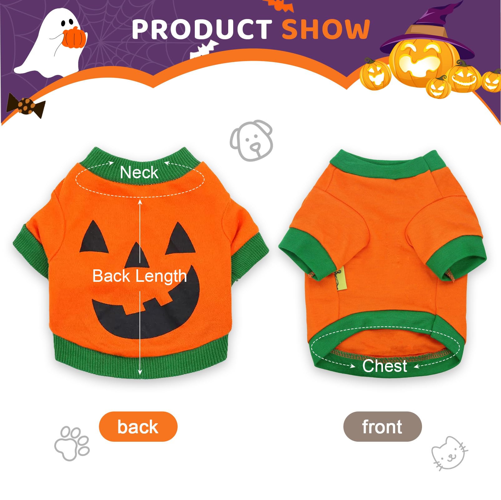 Vavious Dog Vest Dog Shirts for Medium Dogs Boy Orange Halloween Pumpkin Face Printed Pet Tee Shirts for Puppy Orange-2 Medium