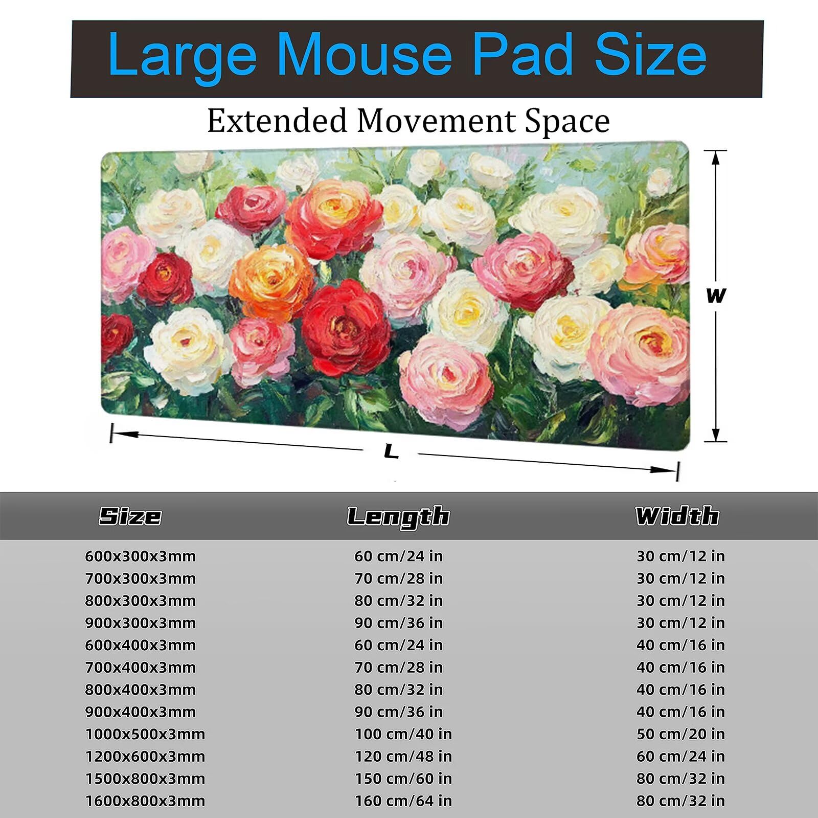 Podkładka pod mysz do gier Kwiat Podkładka pod mysz XXL 1200x600x3mm, podkładka pod mysz fabryczną do klawiatury i biura, z przeszytymi krawędziami i antypoślizgowym spodem pod biurko, do akcesoriów