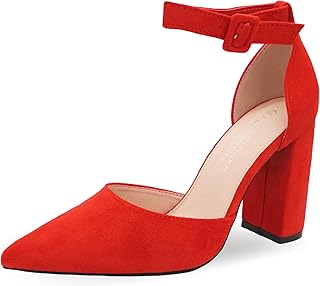 red strappy block heels