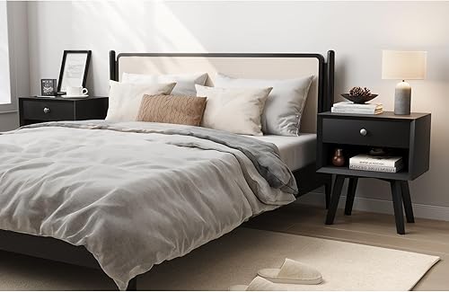 Miniatura 5 de Smart FENDEE Rattan Nightstand, Modern Nightstand with Drawer, Wooden Bedside Table with Storage, Small and Aesthetic Nightstand, Boho Night Stand