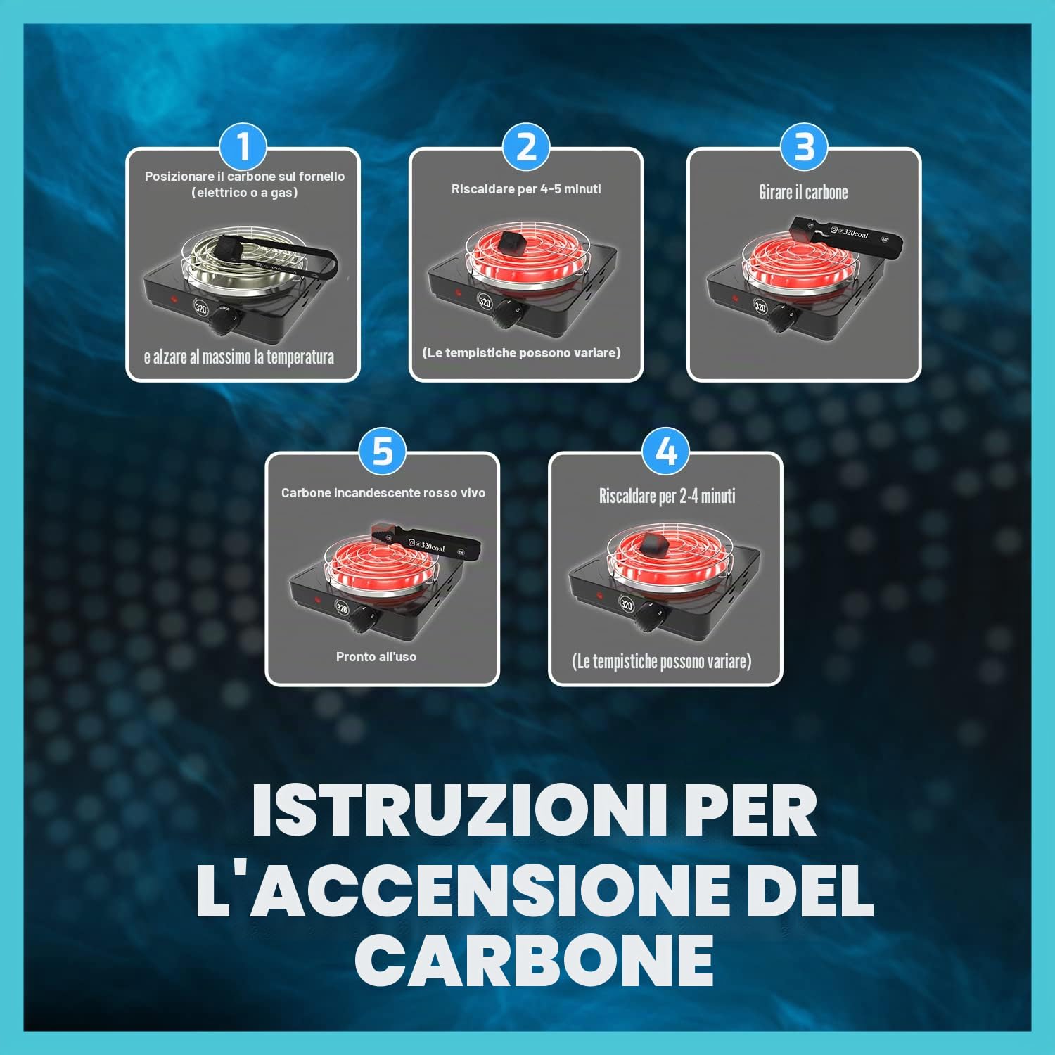 Carbone di Noce di Cocco 320° 26mm Cubetti 1 kg per Barbecue e Shisha