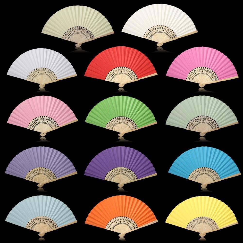 Chinese Style Retro Vintage Folding Paper Fan, White, 8.3 x 0.9 Inch, DIY Blank Fan for Wedding Party Decor Classical Dance image 3
