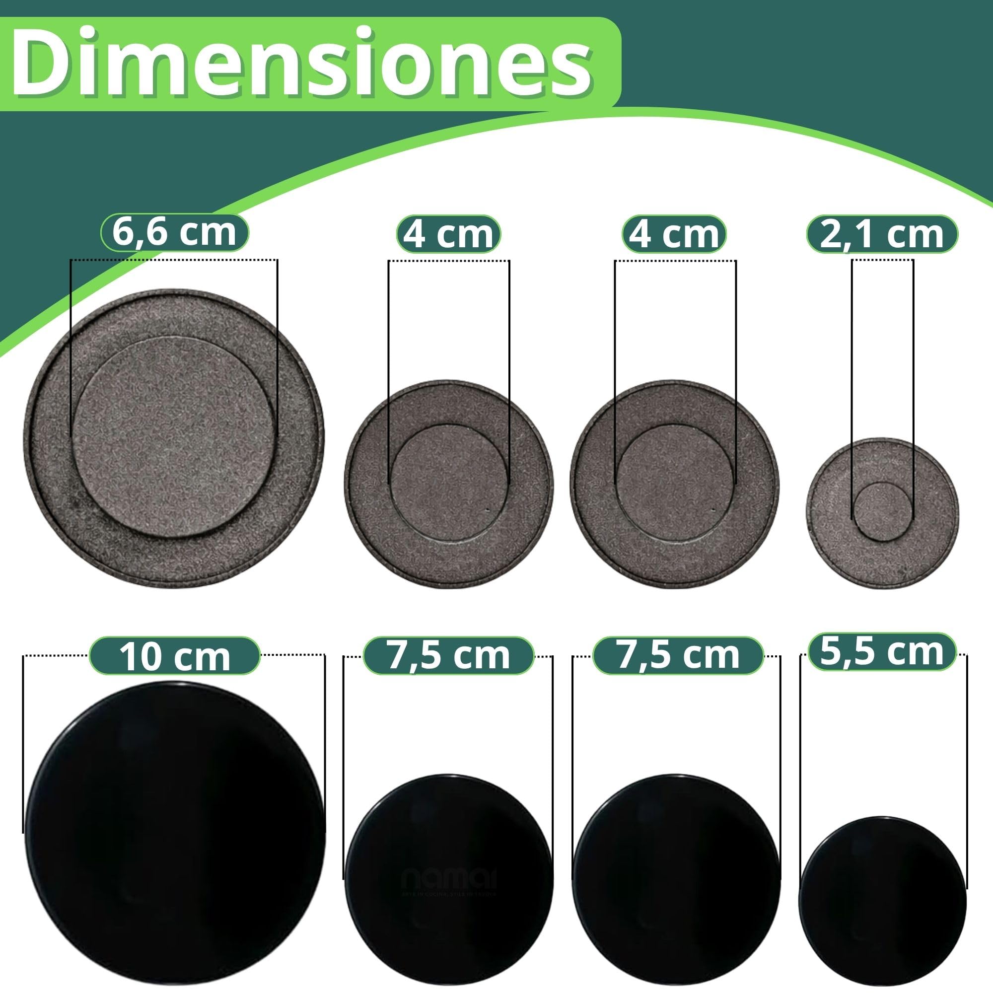 NAMAI - Juego de 4 Tapa Cocina Gas + 4 Quemador de Gas, Compatibilidad Universal, Recambios Para Cocinas de Gas, Cocina Gas Accesorios, Fáciles de Instalar