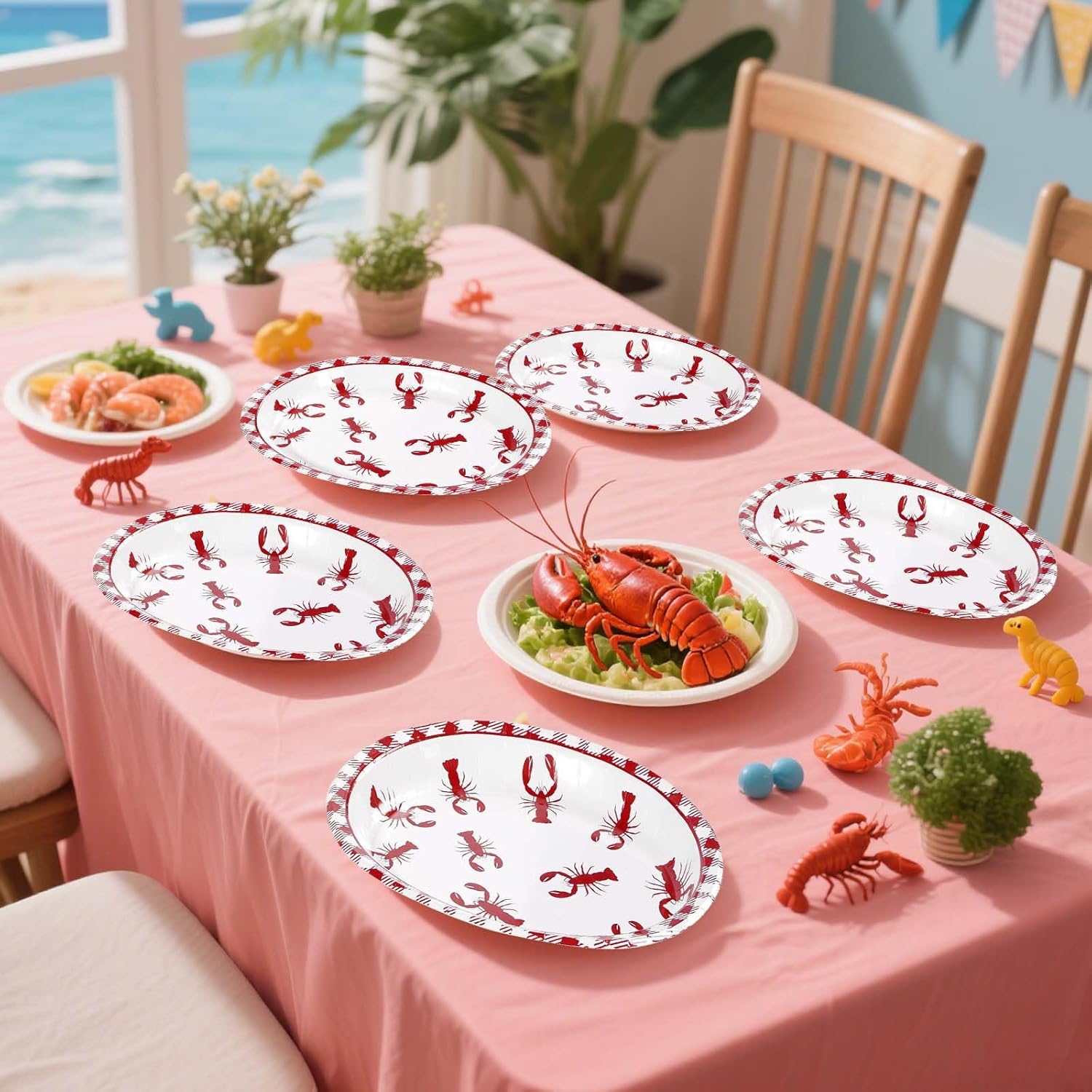 Grencian 50Pcs Crawfish Boil Oval Paper Plates 10" X 12" Disposable Red Grid Pattern Crawfish Party Plates Crawfish Tableware for Lobster BBQ Gathering Picnic Cookout Carnival Birthday Decorations - Image 6