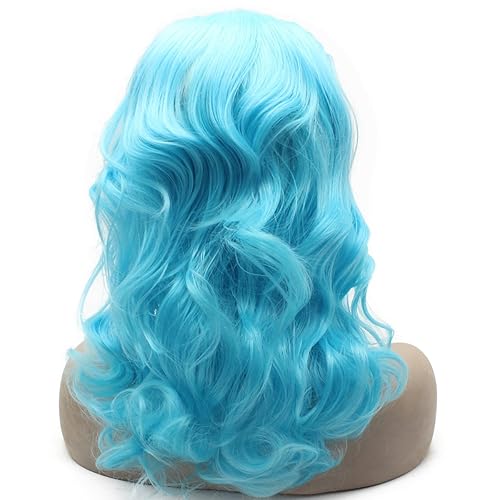 Miniatura 4 de Mxangel - Peluca de cabello sintético con encaje frontal de cabello sintético rubio medio largo ondulado natural