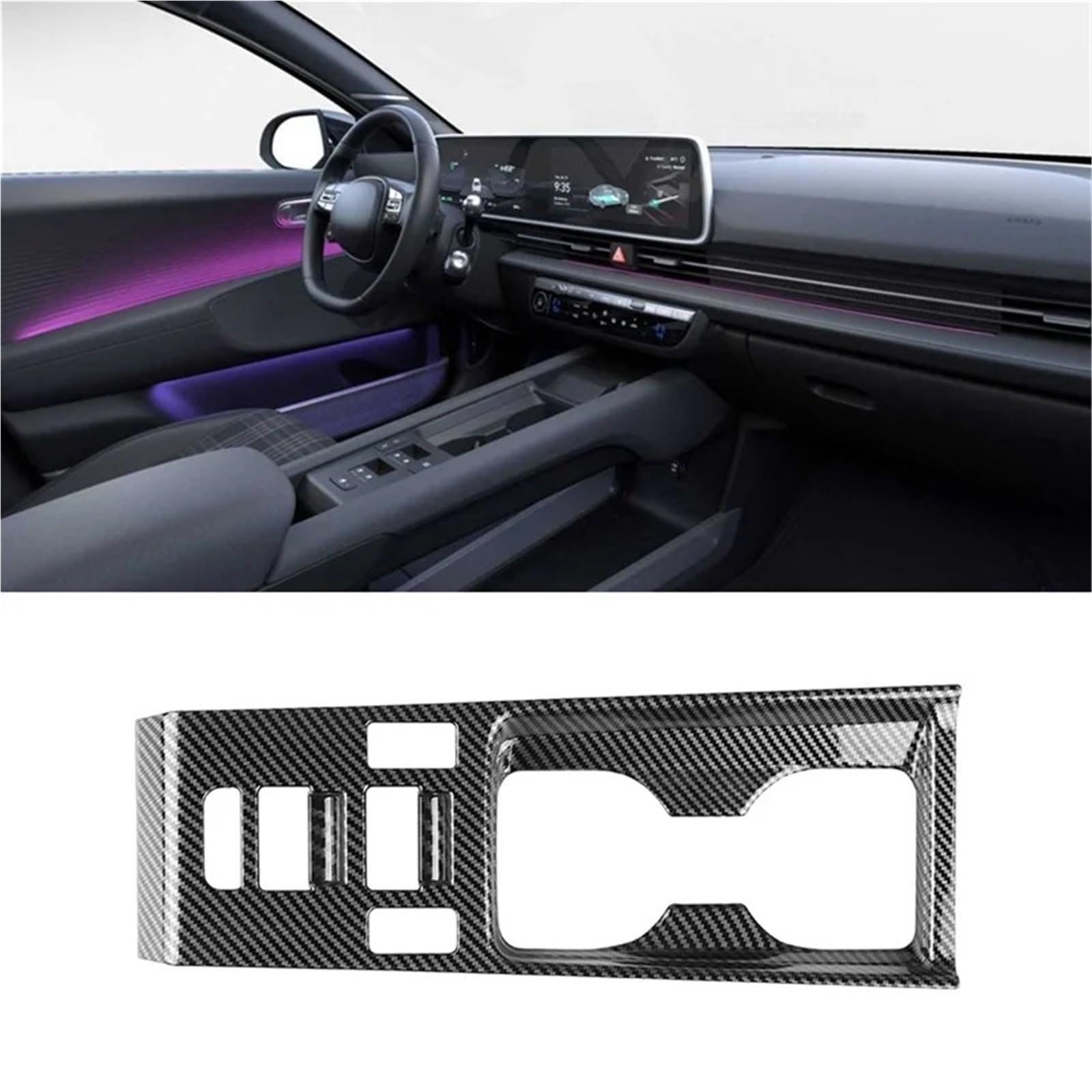 Pour Hyundai IONIQ 6 2022 2023 + LHD voiture en Fiber carbone Console centrale eau support verre décoration couverture garniture autocollant Revêtement carbone console centrale Kit fibre