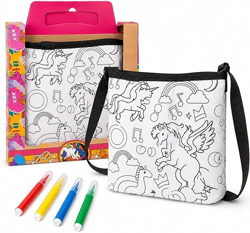 DIY Washable Colouring Bag for kids With 4 Washable Markers- Reusable Colour & Draw School Bag- Unicorn Design