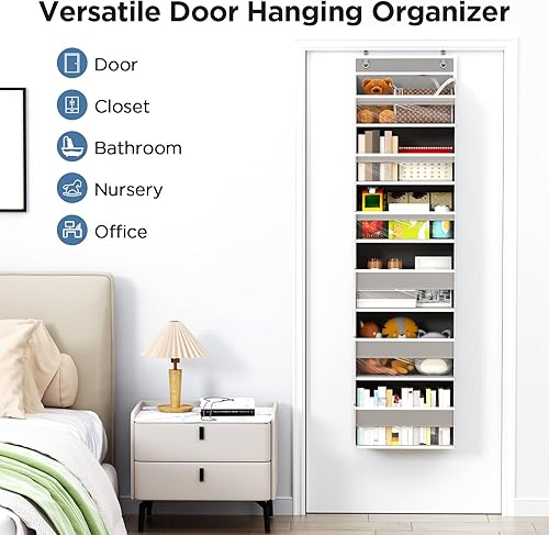 Miniatura 7 de Over The Door Organizer, 6 Shelf Door Hanging Organizers with 6 Large Capacity Pockets, Behind Door Storage Hanging Shelves for Closet Wall Bathroom