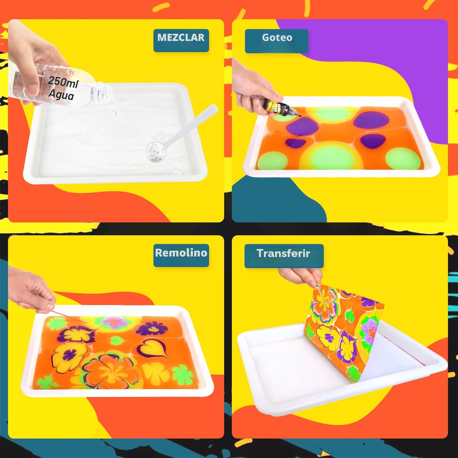 Pintura para hacer marmolados sobre el agua, kit de manualidades para niños, ideal como regalo para niños de entre de más de 6 años, entre 8 y 12