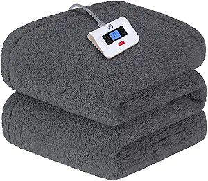 Sealy Electric Blanket Twin Size, Soft Sherpa Heated Blanket Single Control with 10 Heating Levels & 1 to 12 Hours Auto-Off Settings Over-Heated Protection 62"x84" Machine Washable, Dark Grey