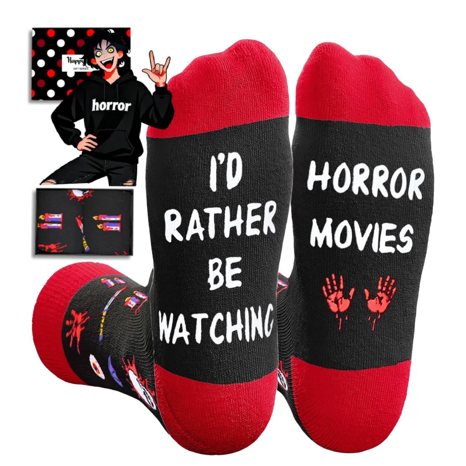 HAPPYPOP Gifts for Horror Movie Lover - Scary Movie Stock Market Poker Socks for Men Women