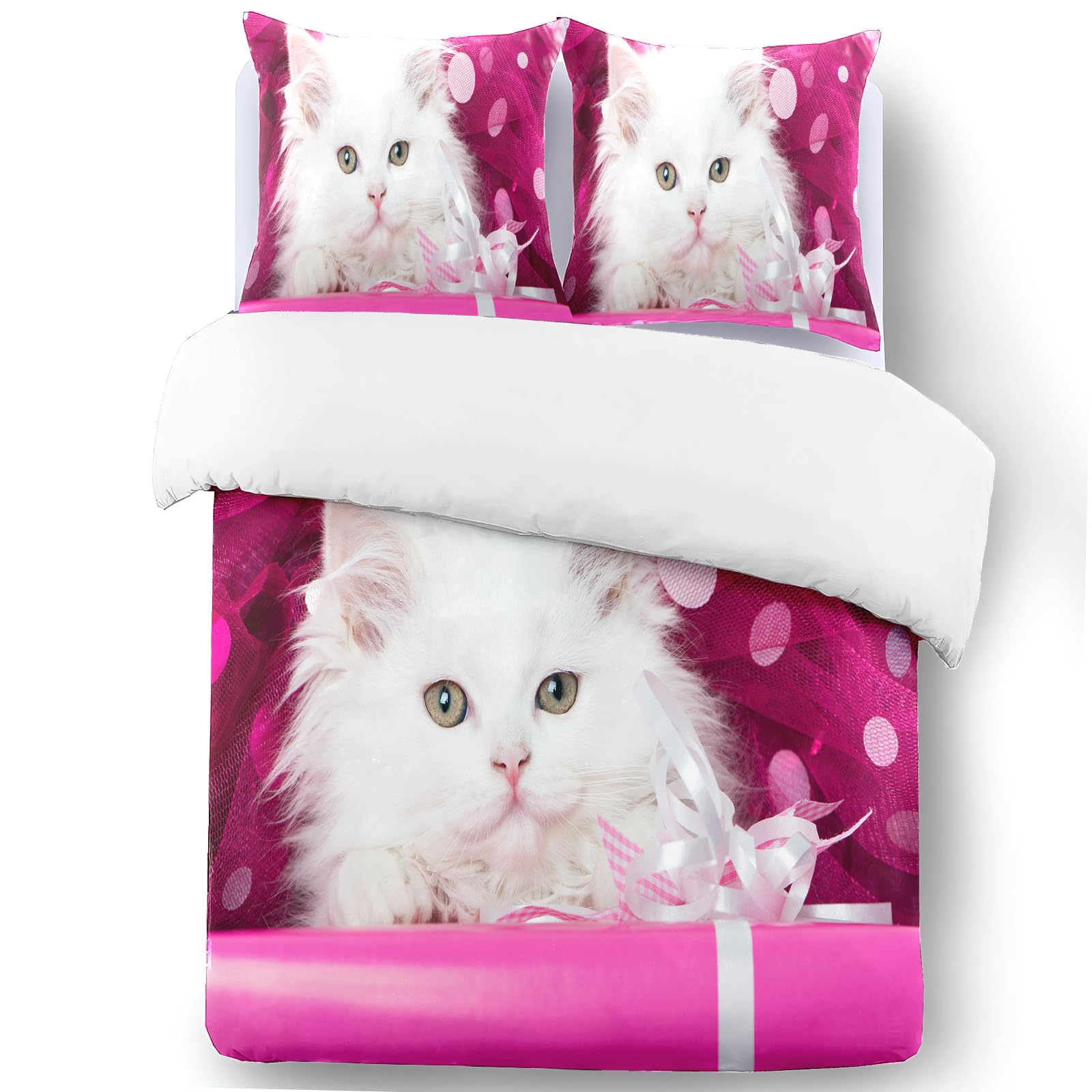 Yzehomijia Cat Duvet Cover Sets 200×200 cm, 3D Cat Print, 1 Pink Microfibre Duvet Cover + 2 Pillowcases 65×65 cm.(Cat1×200) - Image 4