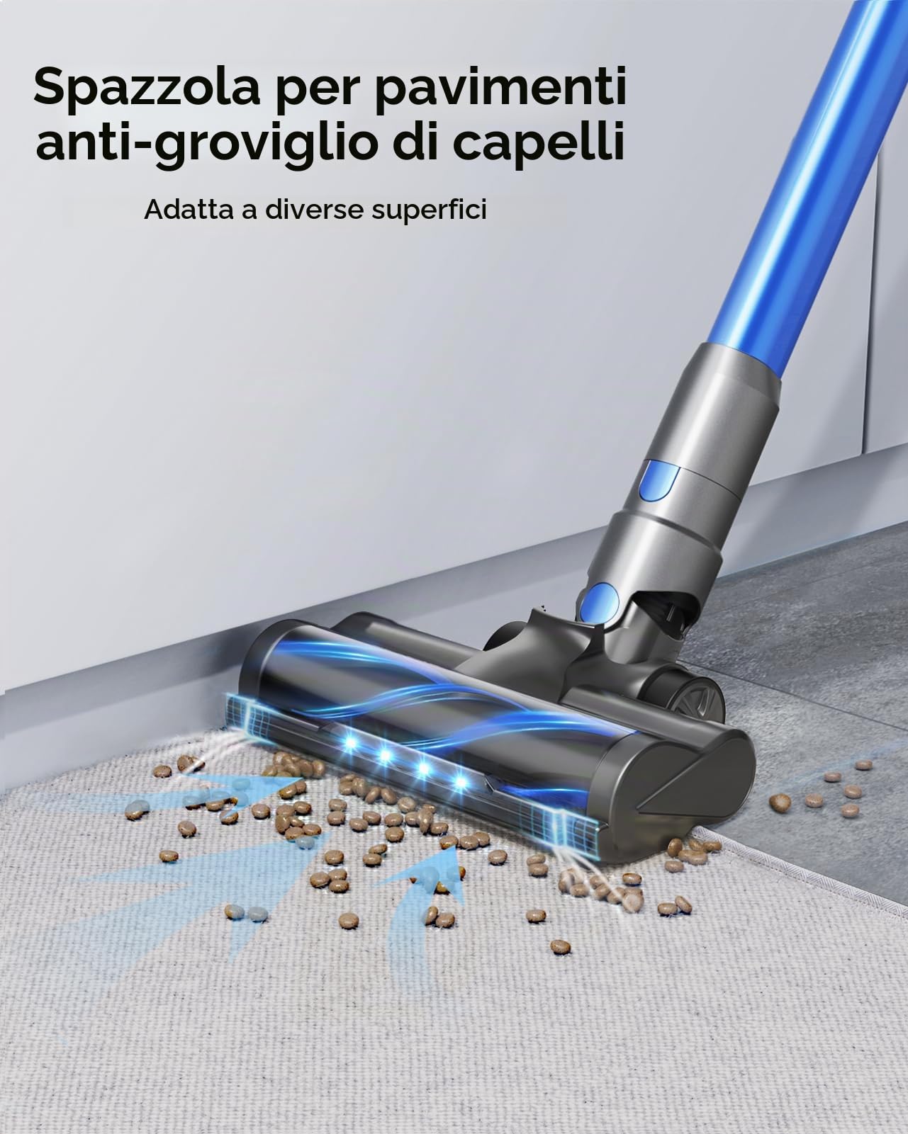 450W/38KPA Aspirapolvere Senza Fili, Scopa Elettrica Senza Fili Potente, 55 Mins e 3 Modalità,Touchscreen a LED e Luce a LED, Anti-avvolgimento Aspirapolvere Potente per Pavimento Tappeti Peli Animali