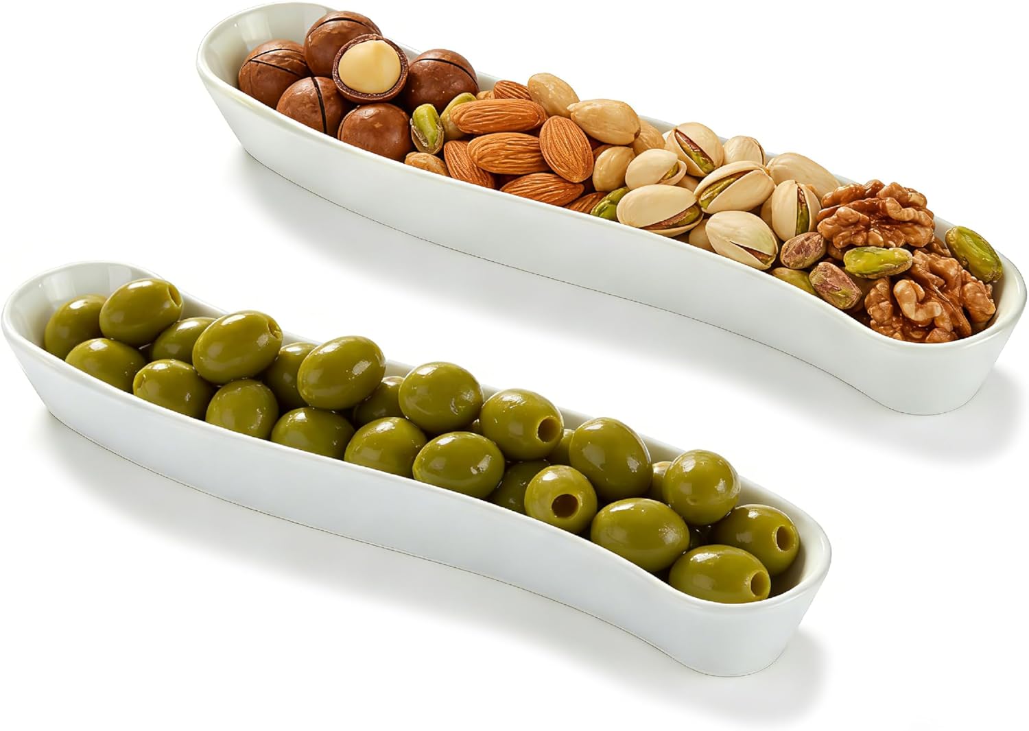 2 Pack Olive Trays, 12 inch Ceramic Olive Dish for Appetizers Crackers Nut and S…