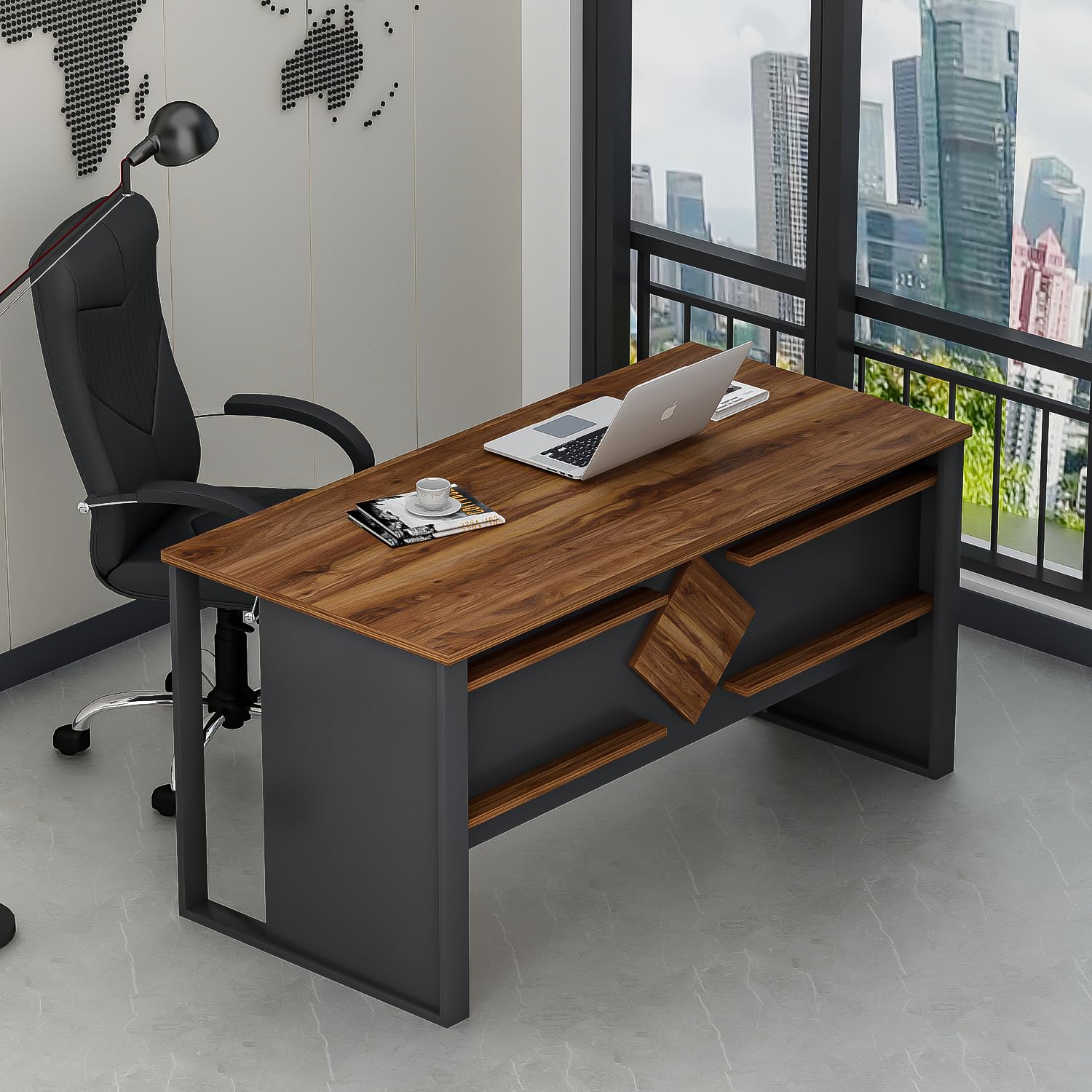 Homidea BOSS Scrivania 150 x 72 x 75,6 cm – Tavolo da ufficio moderno per casa o studio (Antracite-Rovere)