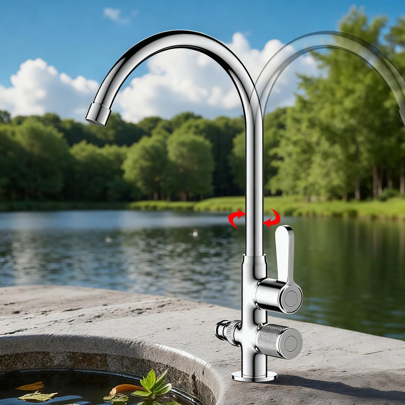 Rubinetti Giardino con Interfaccia per Lavatrice Da 1/2 Pollice Rubinetto Lavello Bagno con Altezza Del Beccuccio Di 285 mm,Cromo Placcato