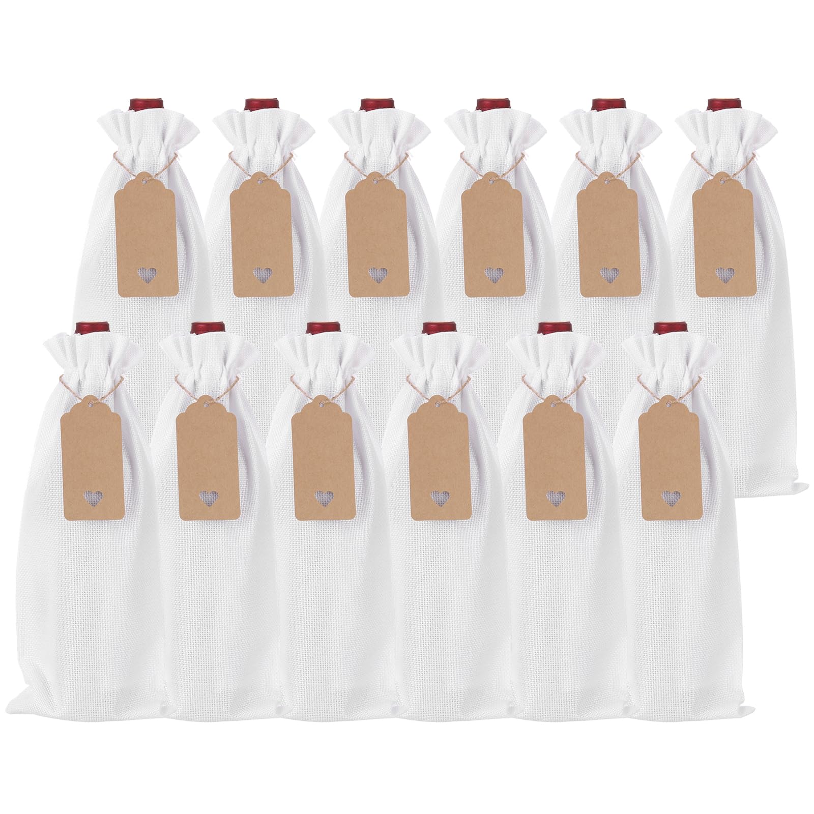 Bolsas de vino de arpillera blancas para regalos elegantes en bodas y fiestas navideñas