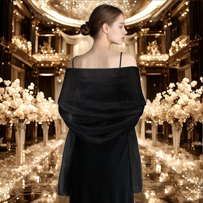 Pashmina para mujer, 185 x 70 cm, negro miniatura 5
