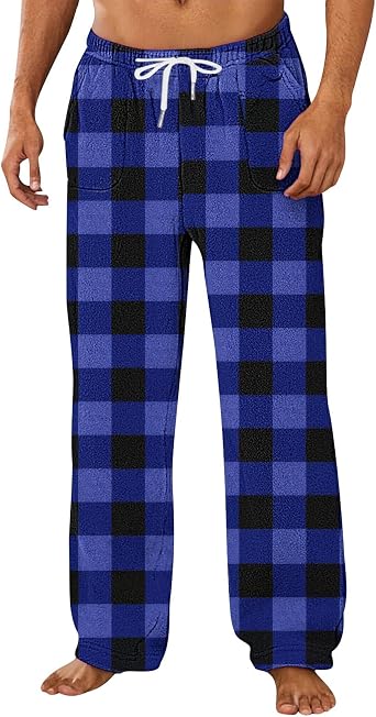Mens Flannel Plaid Pajama Lounge Pants Plus Size Buffalo Plaid Pajamas Comfy Drawstring Sleep Bottoms with Pockets
