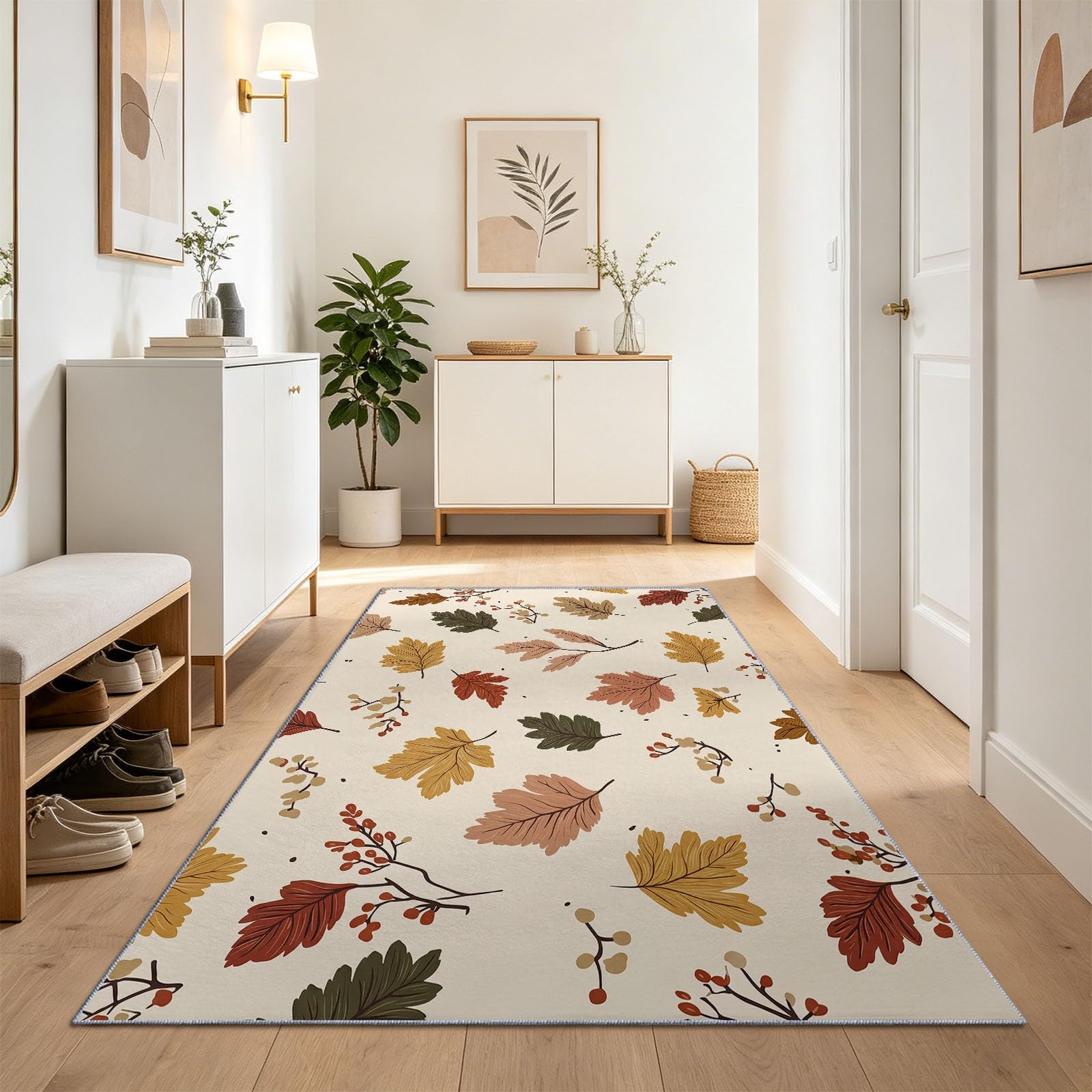 Dywan na korytarz, 60 x 240 cm, rustykalne jesienne liście klonu, chodnik kuchenny, antypoślizgowy, nadaje się do prania, dywanik nocny do korytarza, pralni, kuchni, pomarańczowo-brązowy
