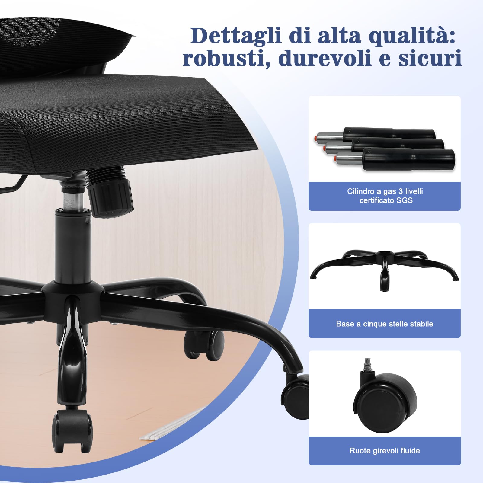 Magic Life Sedia da Ufficio Ergonomica con Schienale a Rete, Supporto Lombare Regolabile, Braccioli e Altezza Regolabili per Home Office (R5-B)