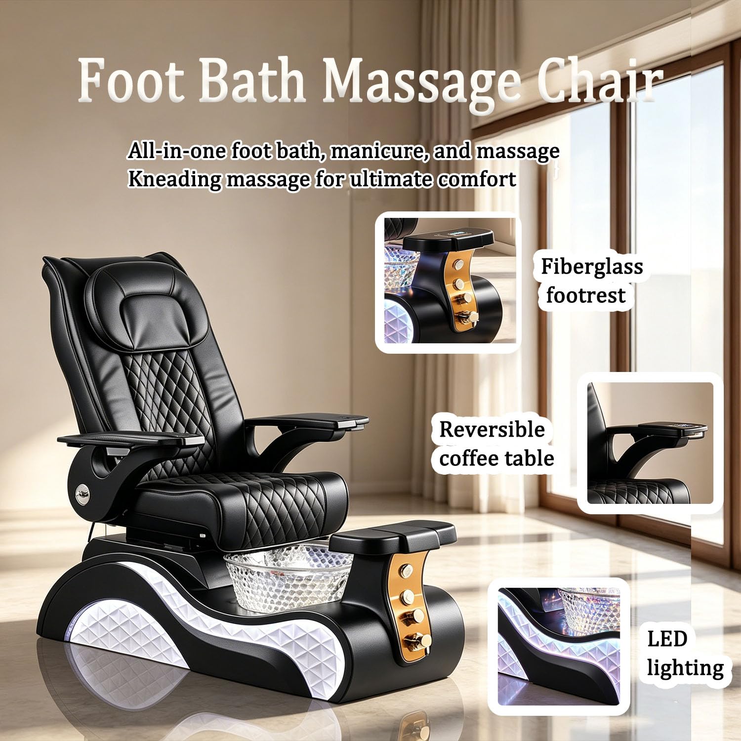 Elektrischer Fußbad-Massagesessel Fußmassagegerät elektrisch Shiatsu Rollen Ganzkörper mit Winkelverstellung Massagesessel mit Fußsprudelbad Nagelstudio