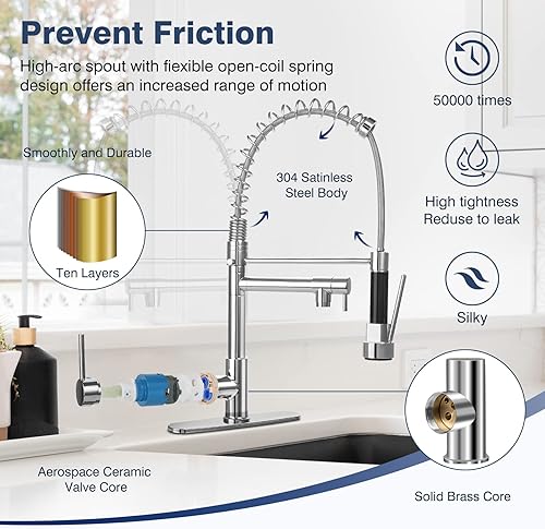 Miniatura 2 de Grifos de cocina con pulverizador, grifo de fregadero de dos salidas de acero inoxidable de una sola manija para fregadero de cocina, facucets con