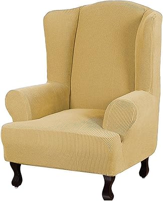 Konsilsa 1-Piece Wingback Chair Slipcover Stretch Wingback Chair Covers,Wingback Armchair Sofa Slipcover Chair Coversfor Living Room Wing Chair (Color : Yellow)