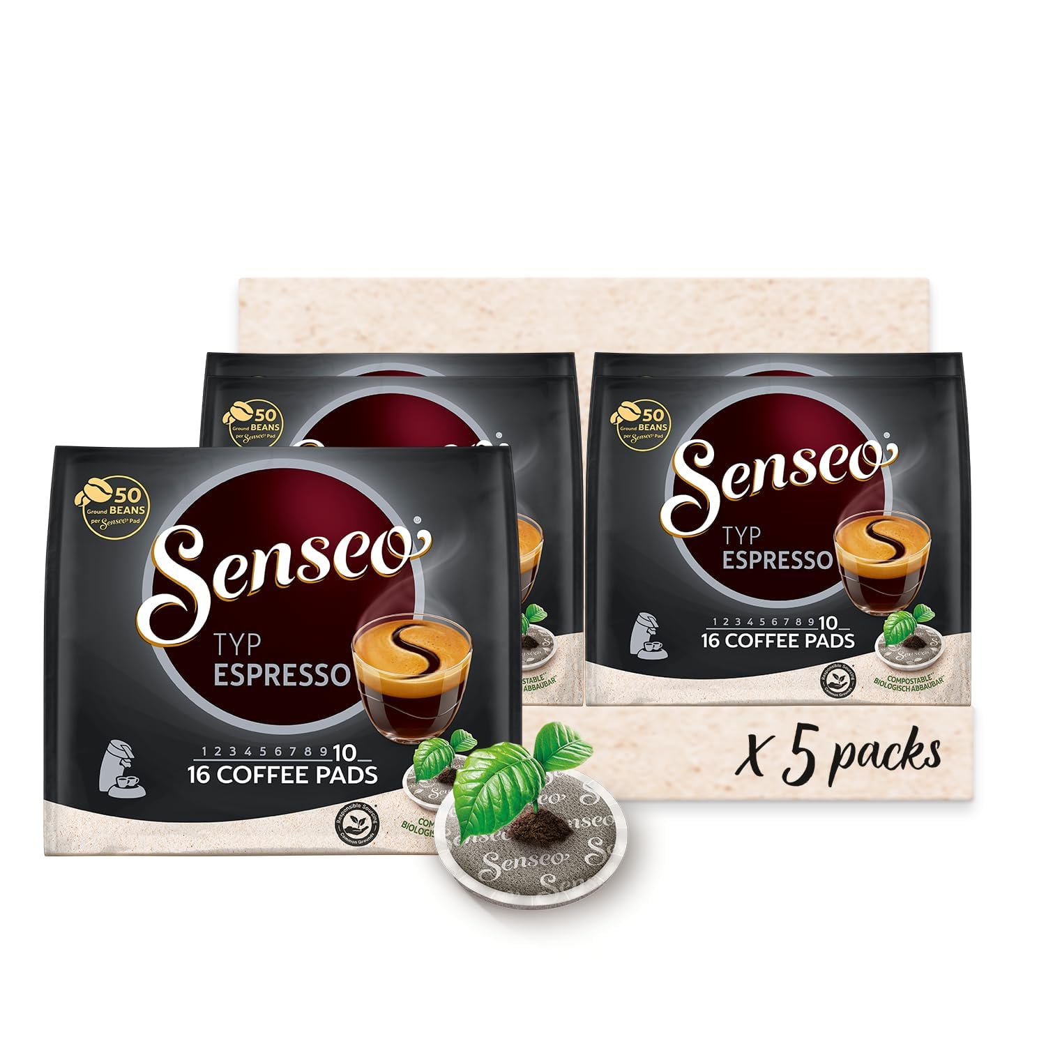Senseo Kawa w Saszetkach, Biodegradowalne Kapsułki Do Kawy, 80 saszetek, 5 x 16 napojów