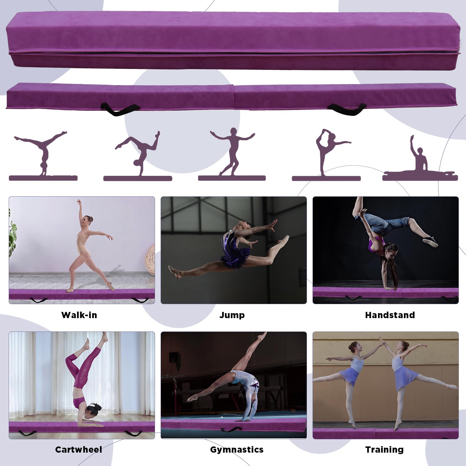 Poutre Gymnastique Pliable 240/270/300 cm, Poutre de Gymnastique Entraînement Portative pour Enfants et Adultes, Poutre d'equilibre vec Sac de Transport, pour débutants et Gymnastes Professionnels