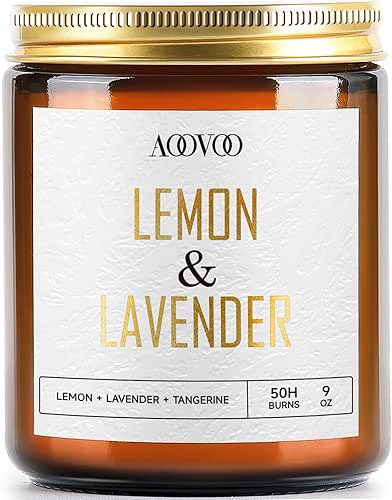 AOOVOO Lemon Lavender Scented Candle - Lavender, Soy Wax, Aromatherapy,