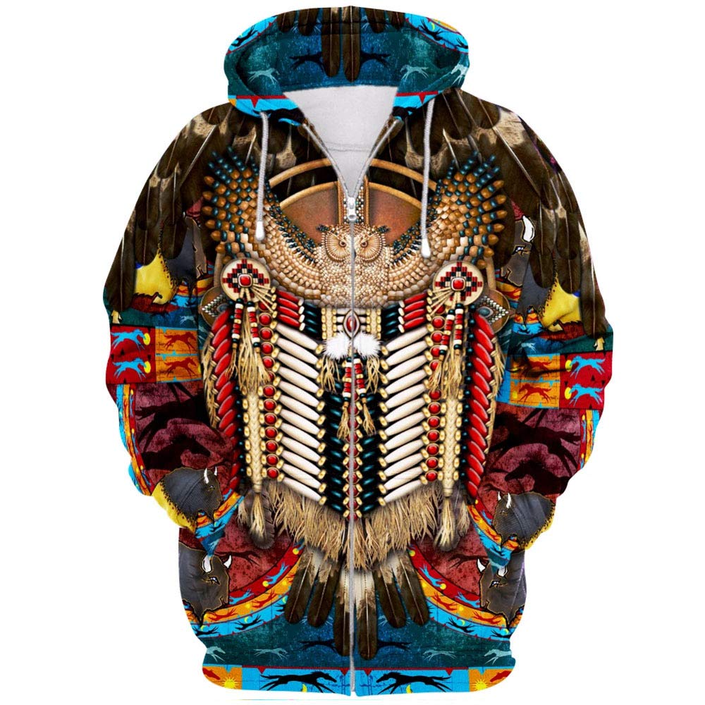 Men's Hoodie 3D Print Native American Indian Sweatshirts Ethnic Totem Patterns Zip Sweatshirt