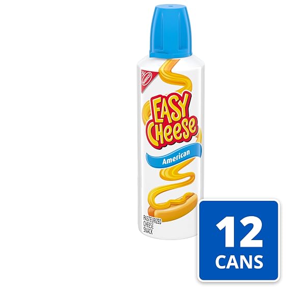 EASY CHEESE American Cheese Snack, 12-8 oz Cans | Pasteurized Cheese Snack, Excellent Source of Calcium, No Need to Refrigerate