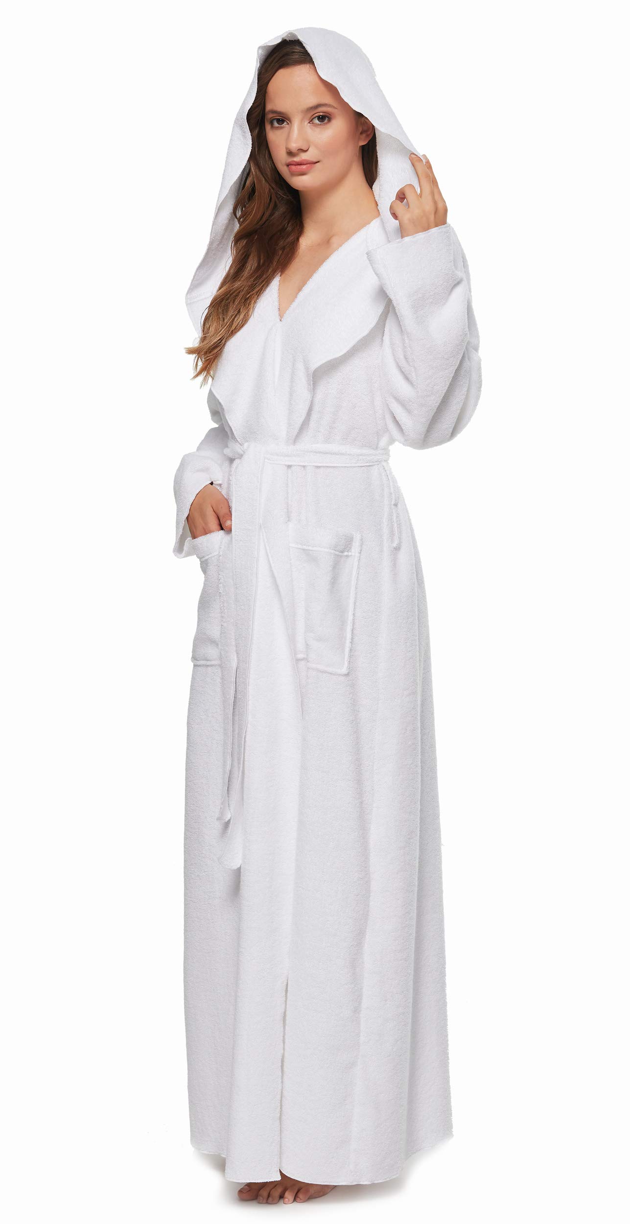 Arus Women's Princess Robe Ankle Long Hooded Lightweight Turkish Cotton Bathrobe