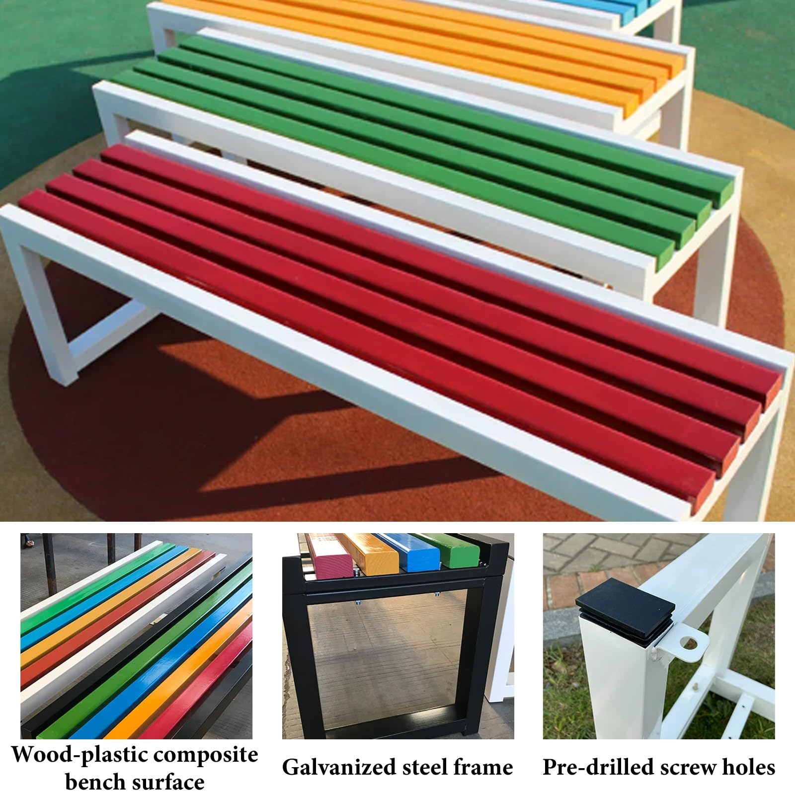 Banco Jardin Exterior Resistentes a la Intemperie Bancos de Jardín 2 Plazas Estructura de Acero Galvanizado Capacidad de Carga: 200 kg para Parques Plazas(White+Yellow,150x40x45cm)