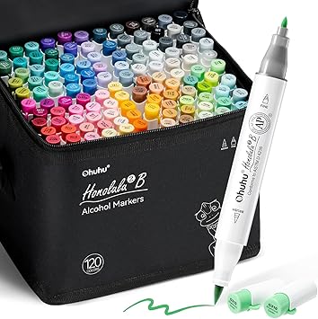 Ohuhu Alcohol Markers Brush Tip - 120-color AP Certificated Double