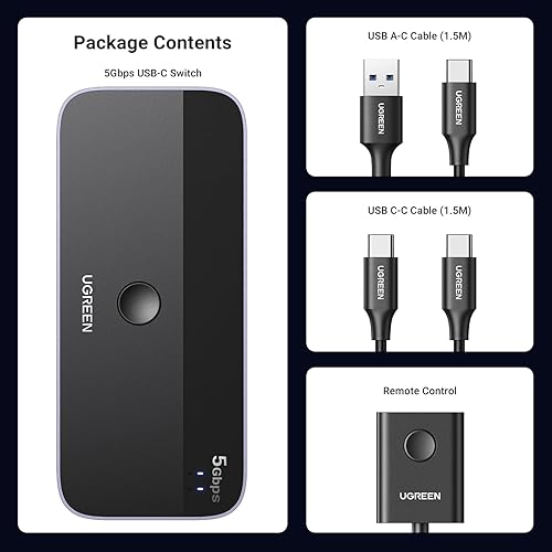 Miniatura 8 de UGREEN Entrada de interruptor USB A y C para computadoras, comparte 4 puertos, selector de conmutación para PC, laptop, teclado, ratón, cámara web,