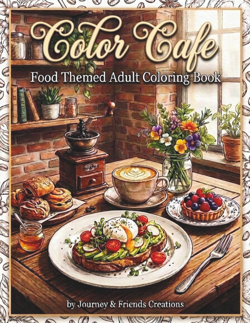Color Cafe Food Themed Adult Coloring Book: 40 Coloring Pages with Full-Color Reference Art