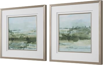 Uttermost 32356 Soft Sage - Abstract Landscape Art Set of 2-28 Inches Tall and 28 Inches Wide