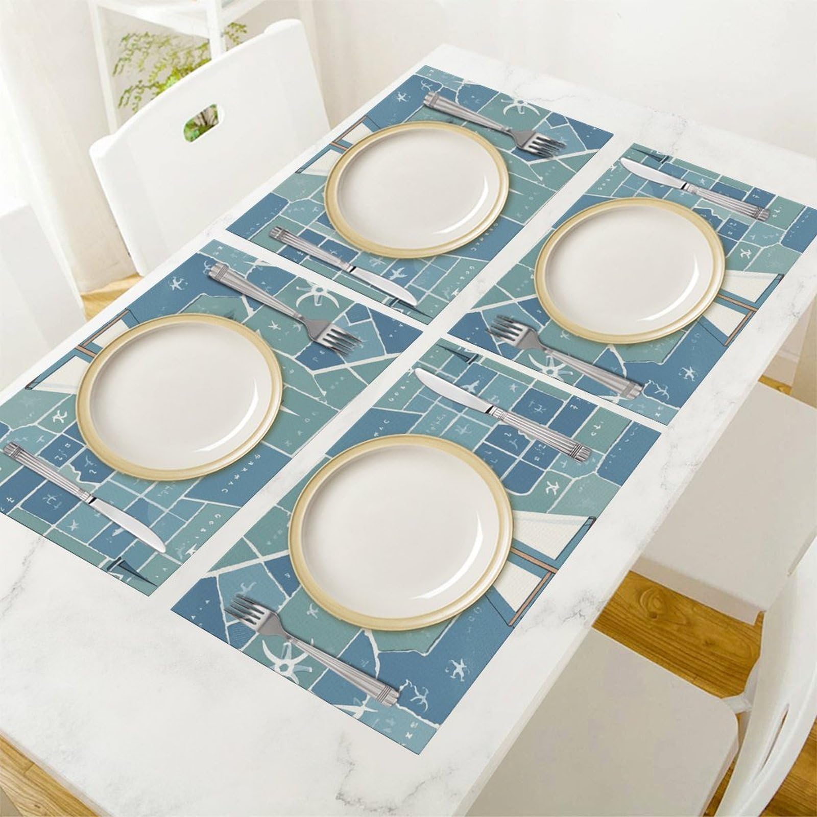 Tovagliette all'americana con stampa di una barca a vela nautica, 6 pezzi, in PVC, lavabili, resistenti al calore, antiscivolo, impermeabili, per tavolo da pranzo per interni ed esterni, cucina, feste