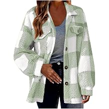 Womens Flannel Shirts Warm Plush Shacket Jackets Button Cardigan Trendy Plaid Fleece Fuzzy Winter Coats Outerwear