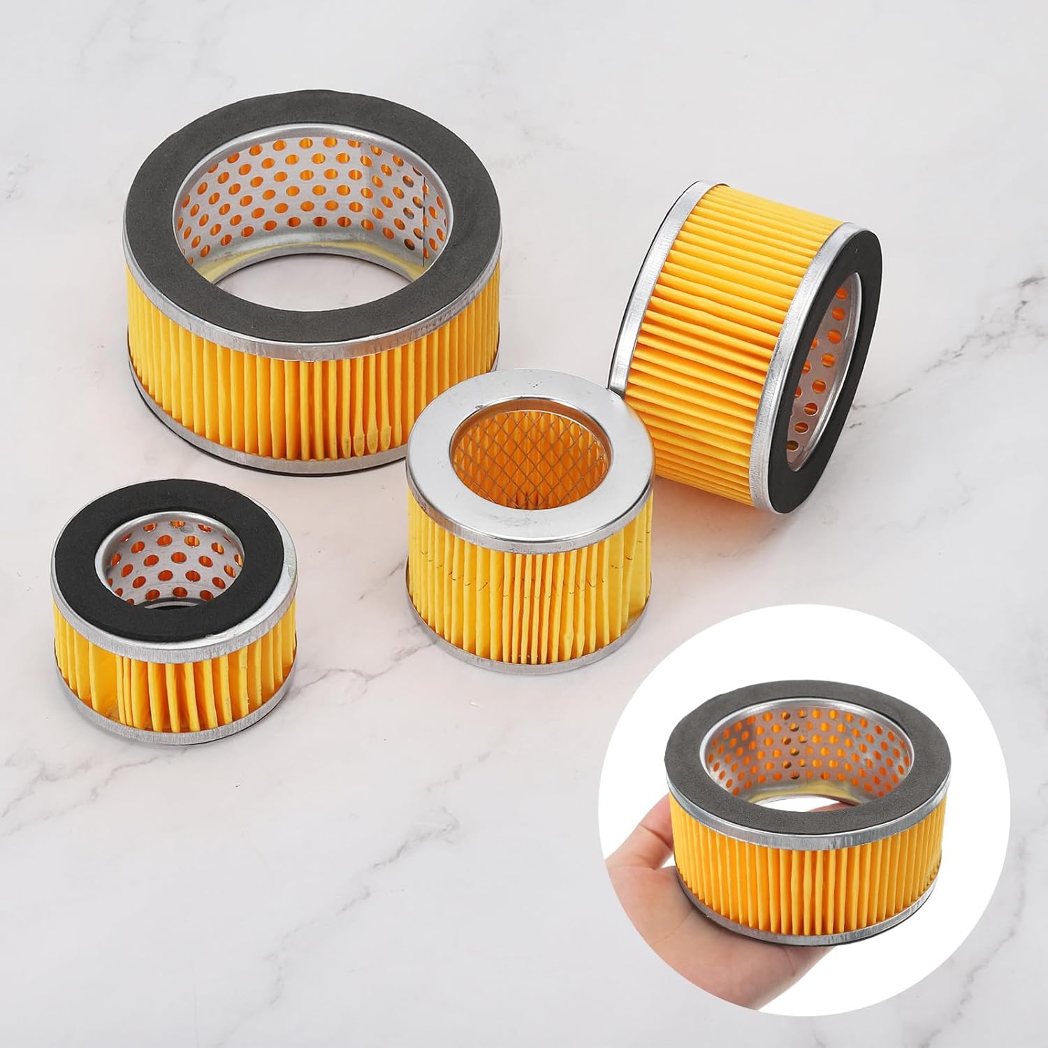 PATIKIL 4.2 x 2 Inch Air Compressor Intake Paper Filter 8 Pack Piston Type Air Filter Elements Replacement for Blowers Generators Filter Particles to Reduce Noise, Yellow